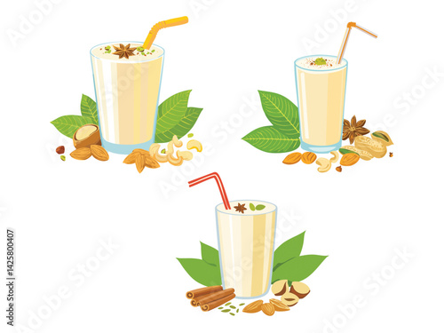 vector illustration of an indian food Thandai (Milk Drink with Nuts and Spices)