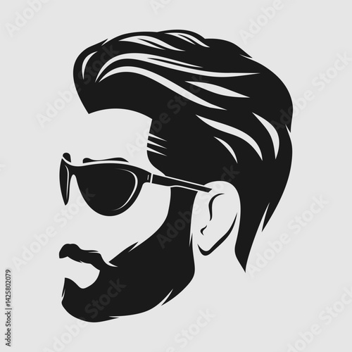 Bearded men in sunglasses, hipster face icon isolated. Vector illustration	
