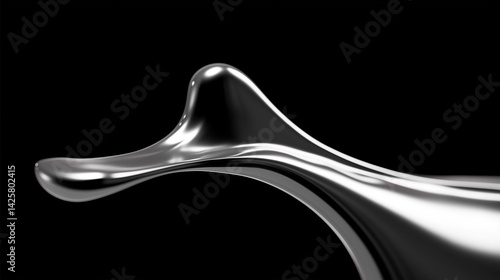 3D render of melting liquid silver on a black background, close-up, with an elegant and luxurious aesthetic, soft lighting, fluid shapes, delicate curves
