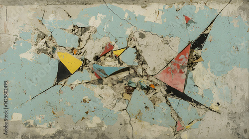 patterns in bright pink, yellow, and blue on a muted background, forming an engaging and dynamic abstract composition 
