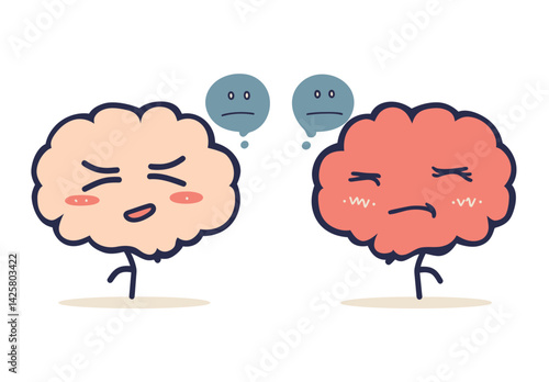This modern flat abstract illustration metaphorically portrays a brain that communicates intelligently with others who speak nonsense, illustrating concepts such as neglect, misinformation,