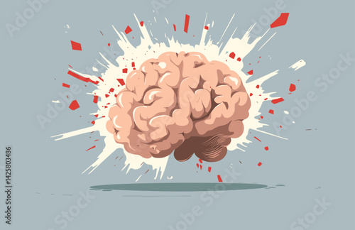 The concept of a brain with exploding parts and a loss of calm thinking, overwhelmed by information and creative ideological explosions, culminating in intellectual assault and the destruction of