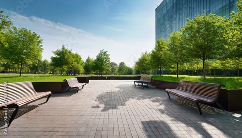 Wallpaper Mural Urban Oasis Park Benches and Green Space perfect for real estate agency premium listing features Torontodigital.ca