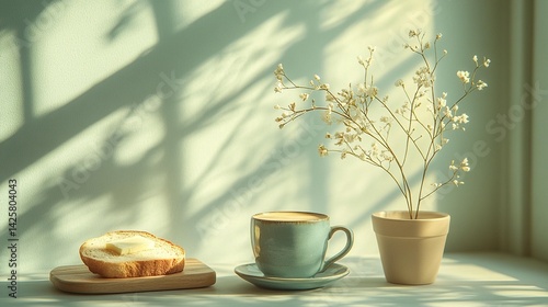 Wallpaper Mural Serene morning coffee and croissant still life pastel colors calm bakery cafe food photography Torontodigital.ca