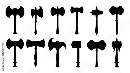 set of hammer silhouette vector on white background