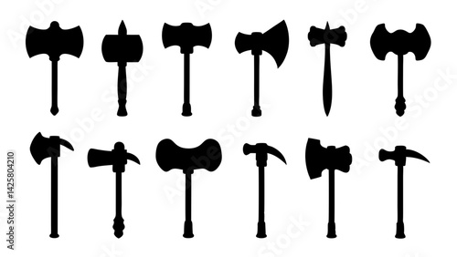 set of hammer silhouette vector on white background