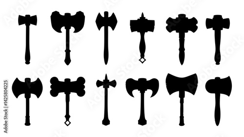 set of hammer silhouette vector on white background