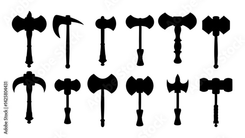 set of hammer silhouette vector on white background