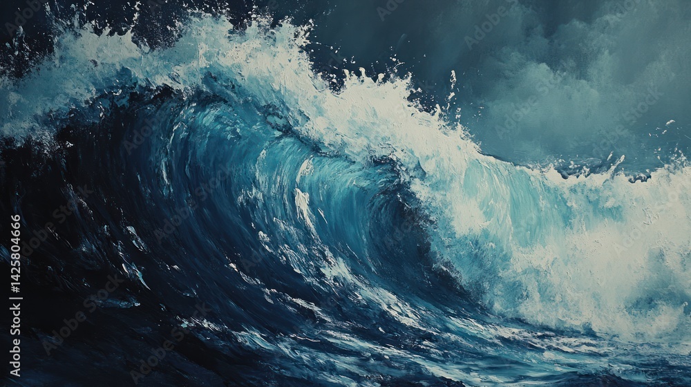 Powerful ocean wave crashes in dramatic display.