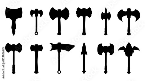 set of hammer silhouette vector on white background