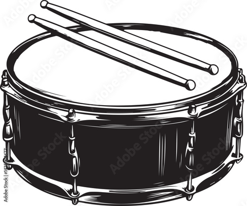 Snare Drum and Two Drumsticks Percussion Instrument Vector Illustration on Transparent Background