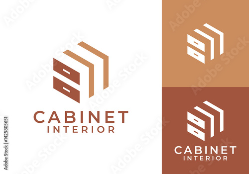 cabinet interior logo. hexagon home furniture vector design concept