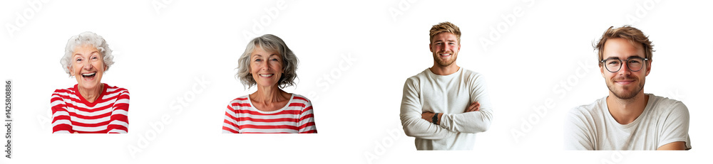 Diverse age group with red stripes, cut out transparent Diverse age group with red stripes, cut out transparent
