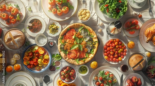 Top view of a healthy Mediterranean food for a party, Generative AI illustrations.