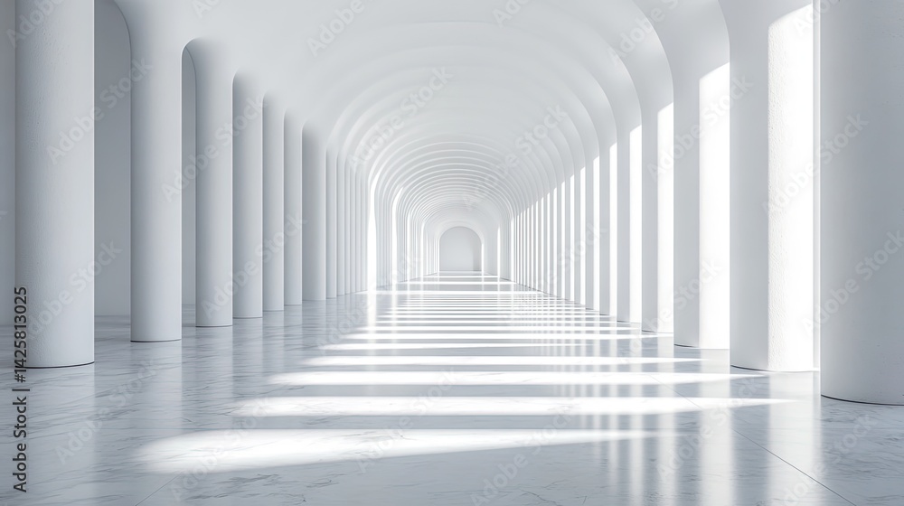 Stunning architectural perspective of a white columned corridor art scale minimalist environment Stunning architectural perspective of a white columned corridor art scale minimalist environment