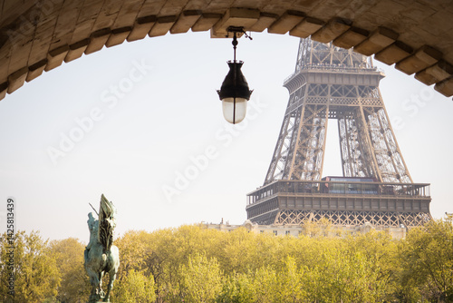 Dreamy spring Eiffel Tower from the metro bridge Bir Hakeim - Paris