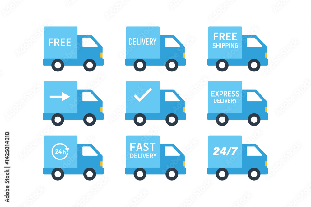 Parcel Delivery Truck Flat Icons, delivery truck flat icon set, parcel delivery truck icons, cargo delivery truck vector Parcel Delivery Truck Flat Icons, delivery truck flat icon set, parcel delivery truck icons, cargo delivery truck vector