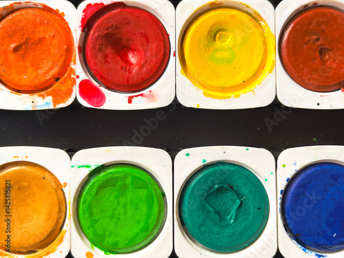 Watercolor paints for drawing and painting water paints for artists fine arts teaching children's creativity close-up