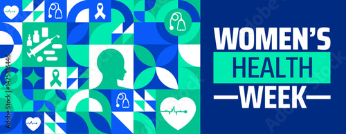 National Women’s Health Week Geometric shape pattern background banner or poster design template. observed every year in May. Holiday concept. Use to any Template, card, poster, placard, template.