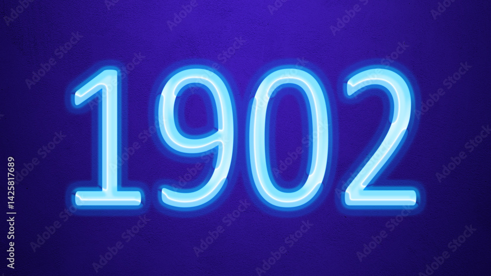 Glowing blue number design of 1902 on blue background. Glowing blue number design of 1902 on blue background.