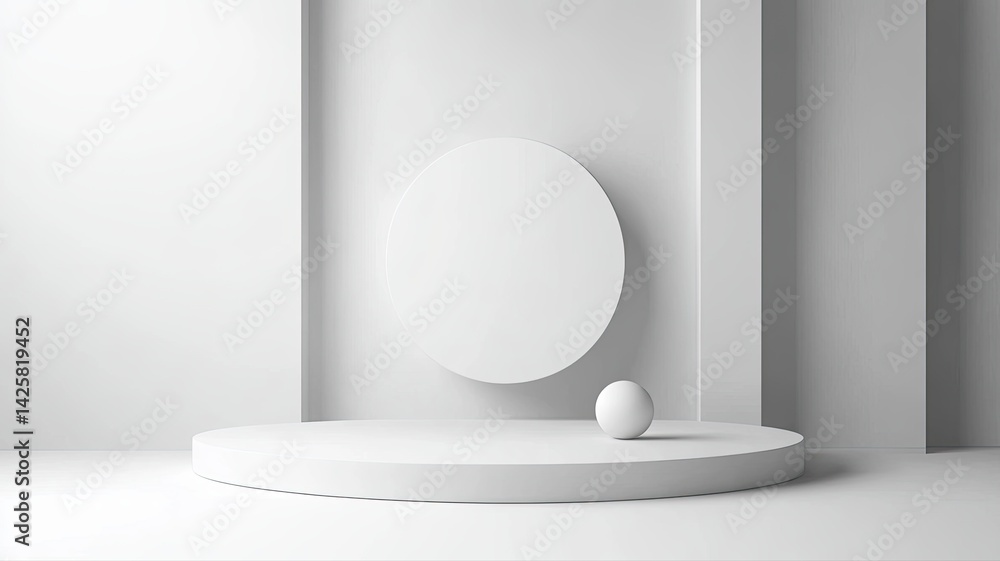 White Geometric Minimalist Scene with Circle and Sphere White Geometric Minimalist Scene with Circle and Sphere