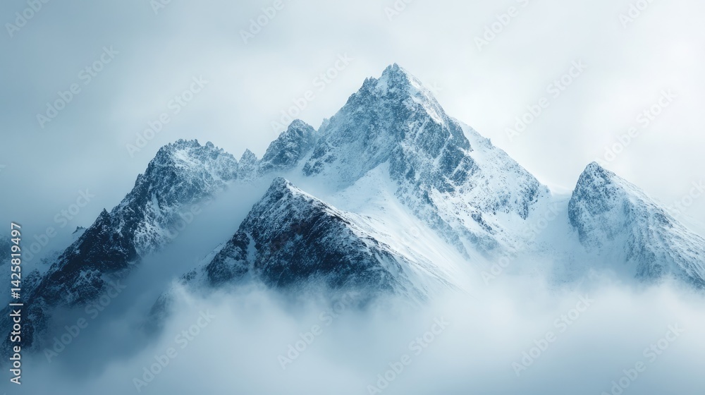 Obraz premium Majestic mountain peaks emerging from clouds nature landscape photography serene environment wide view