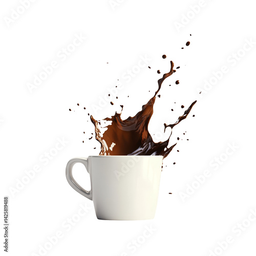 Coffee splash in white mug isolated on white background hot drink coffee cup beverage caffeine espresso morning breakfast aroma arabica cappuccino latte mocha americano instant coffee freeze-dried