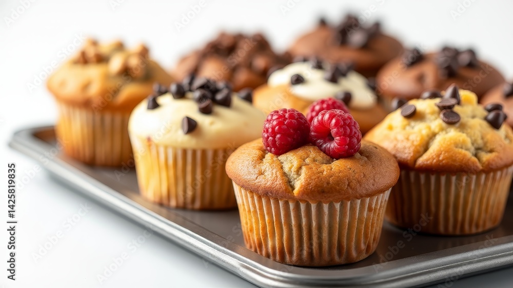 Assorted Muffins On Tray With Toppings Assorted Muffins On Tray With Toppings