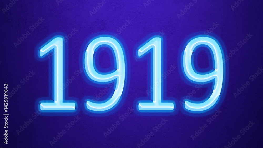 Glowing blue number design of 1919 on blue background. Glowing blue number design of 1919 on blue background.