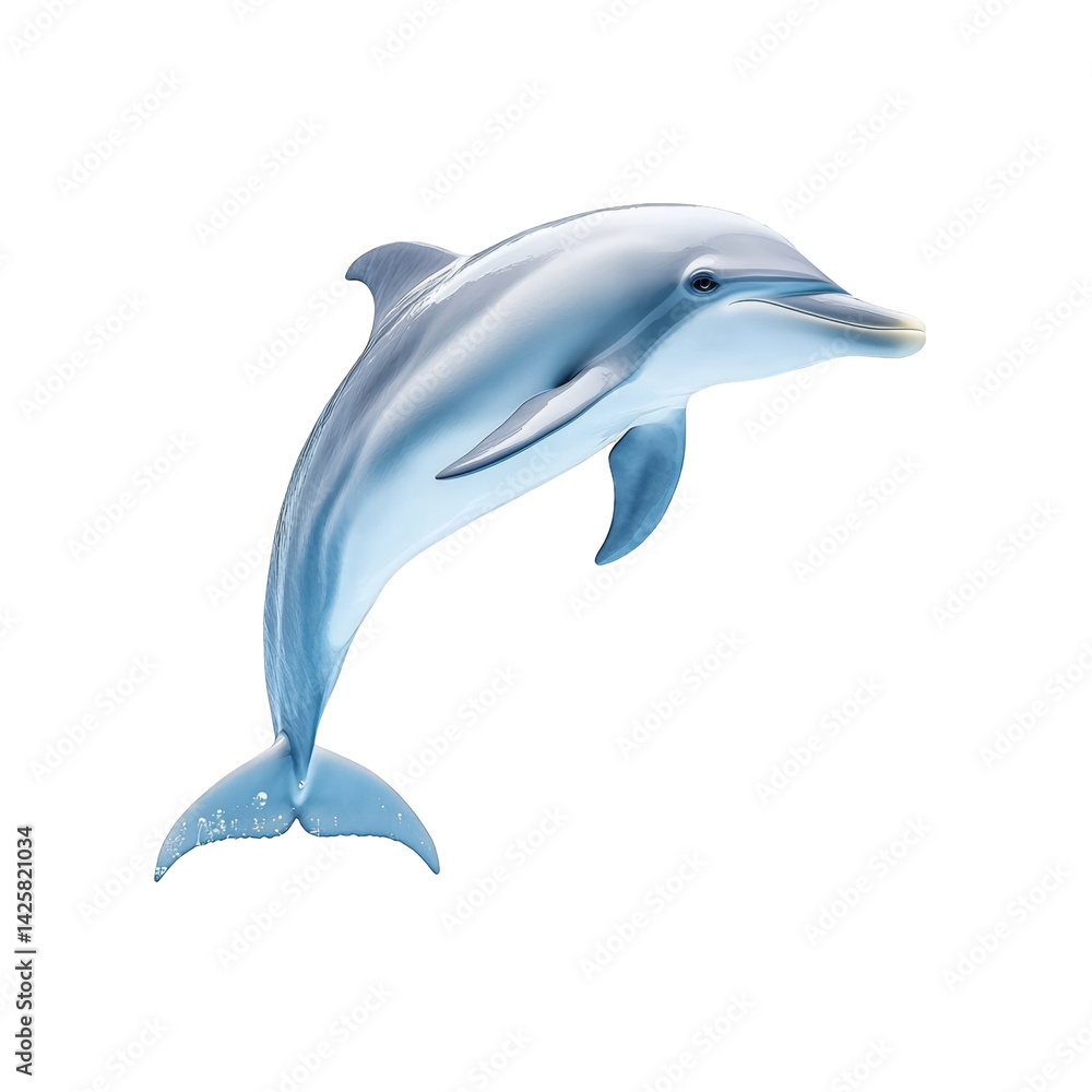 Obraz premium Dolphin jumping out of water isolated on white background playful aquatic mammal marine wildlife ocean life sea creature bottlenose dolphin underwater world aquatic animals wild animal nature