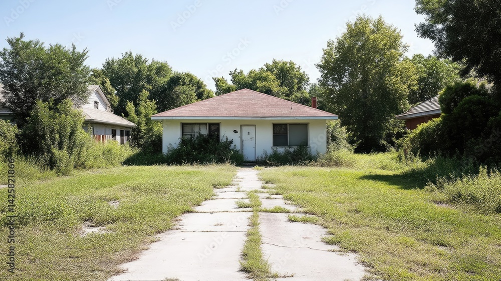 custom made wallpaper toronto digitalAbandoned single-family home in a weedy, overgrown neighborhood. Empty lot and cracked driveway