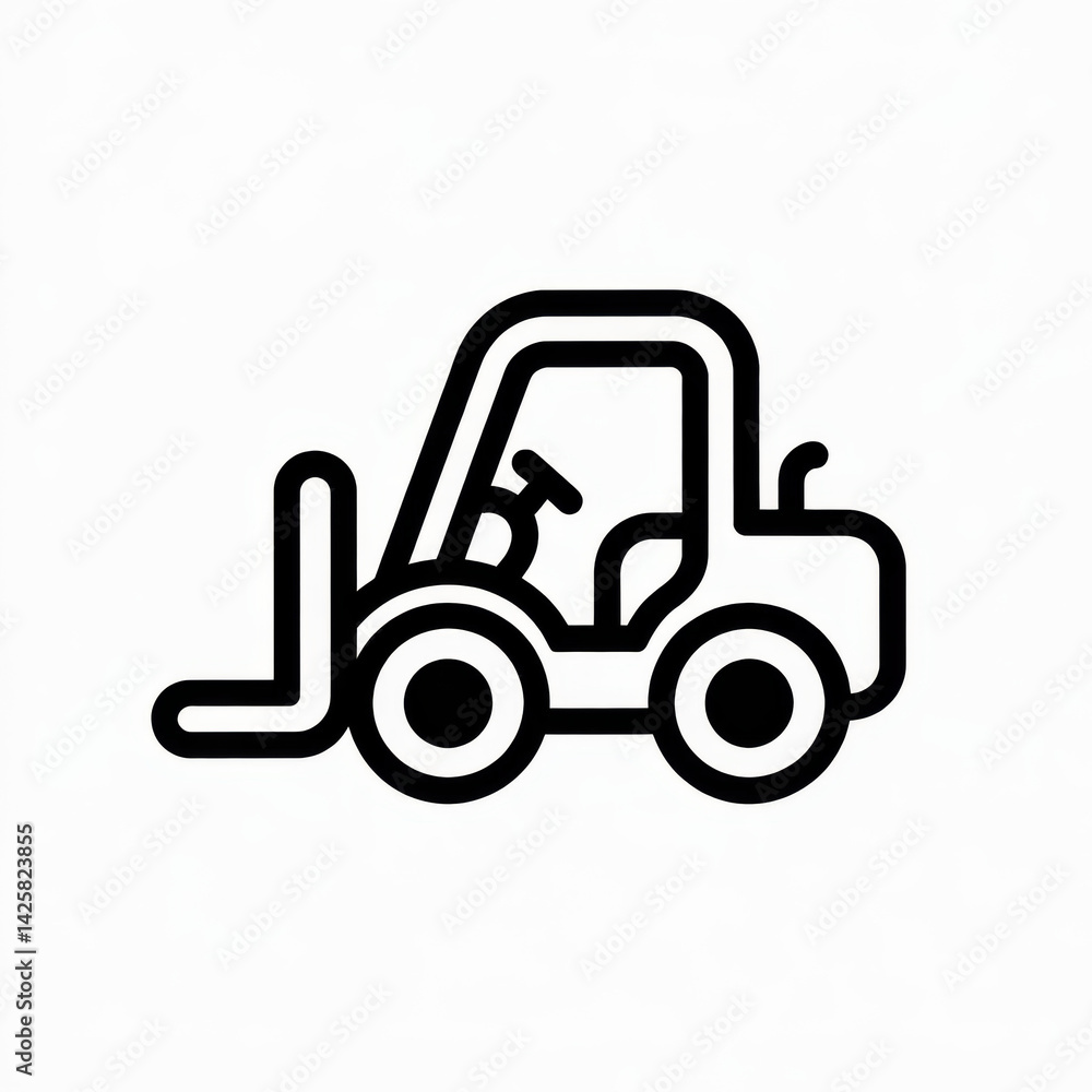 Fototapeta premium Black outline icon of forklift truck for warehouse logistics and industrial cargo lifting illustrations