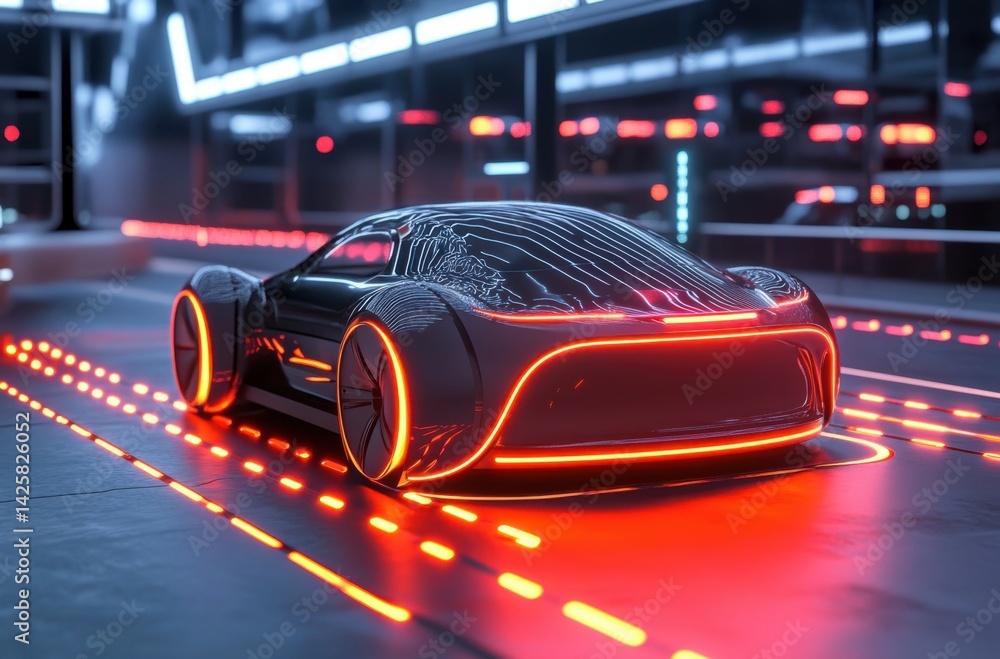 Obraz premium Autonomous vehicles navigating through a smart city,