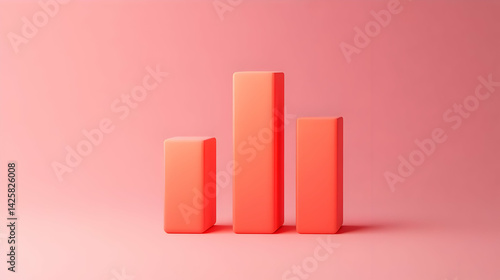 Three Dimensional Coral Bar Chart on Pink Background