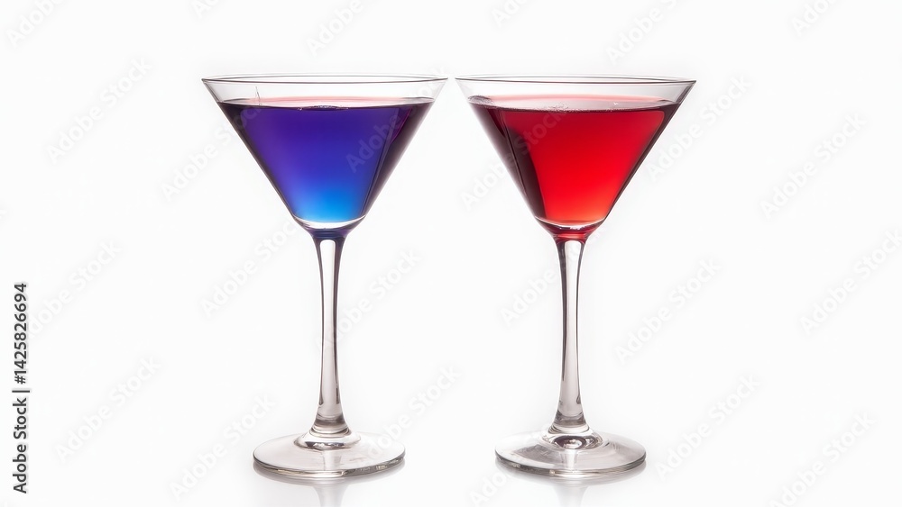 Two Martini Glasses With Colored Cocktails Two Martini Glasses With Colored Cocktails