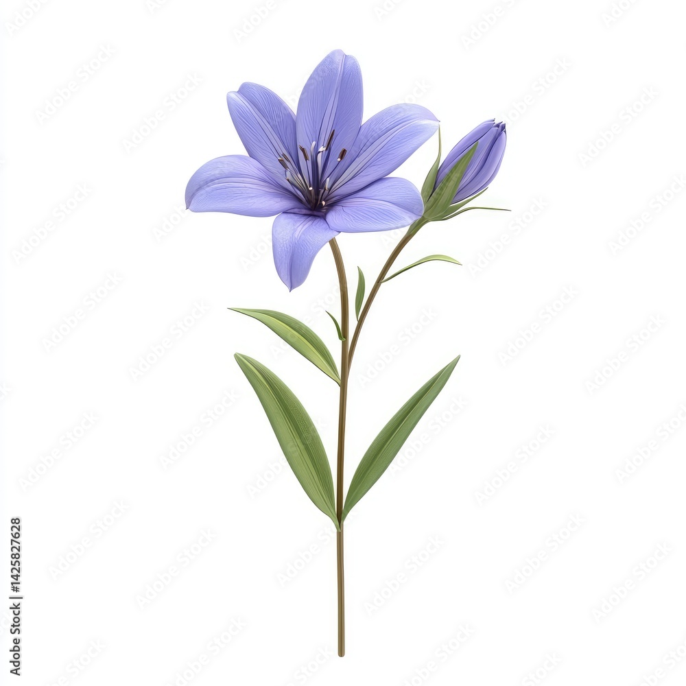 Naklejka premium Delicate, lavender lily stem with two buds.