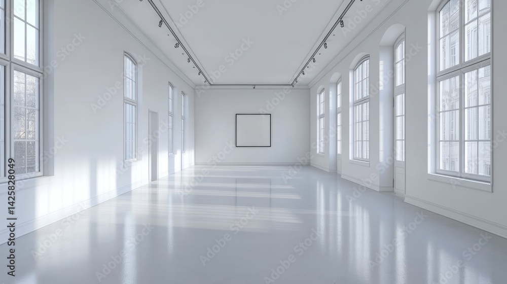 Fototapeta premium Art gallery exhibition space minimalist design pure white background contemporary environment