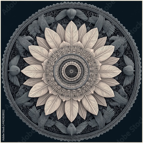 Decorative mandala made entirely with clean curved lines