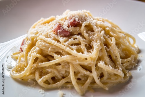 Obraz na płótnie Spaghetti carbonara with parmesan cheese. w salonie