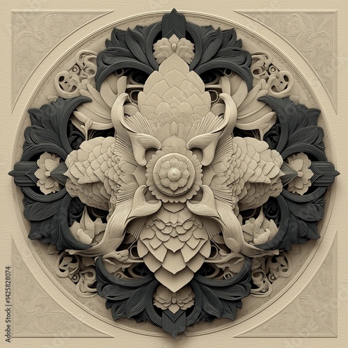 Decorative mandala made entirely with clean curved lines,Generative ai illustrative