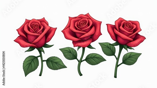 Three Red Roses Floral Arrangement Illustration