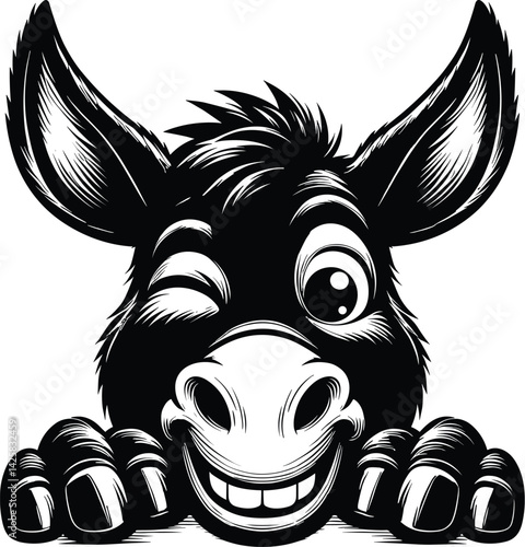 Winking Donkey Face Peeking Silhouette