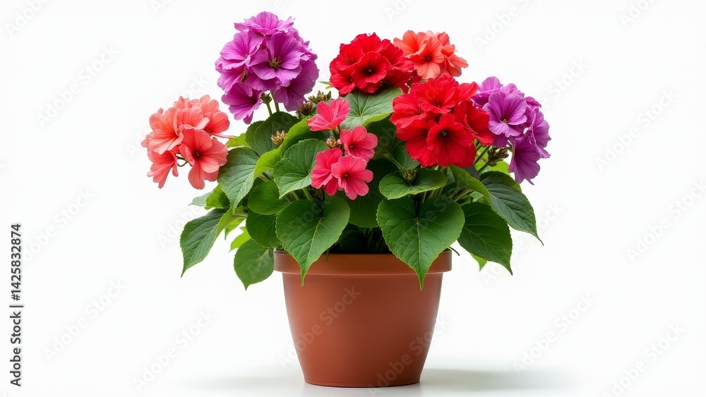 Fototapeta premium Double Impatiens In Flower Pot, White