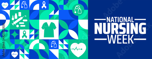 National Nursing Week Geometric shape pattern background banner or poster design template. observed every year in May. Holiday concept. Use to any Template, card, poster, placard, template.