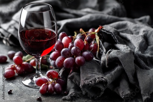 Obraz na płótnie Glass of red wine with grapes. w salonie