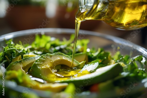 Obraz na płótnie Fresh green salad with avocado and olive oil. w salonie