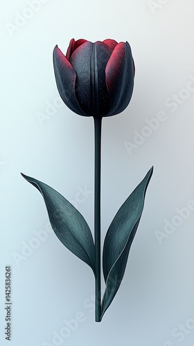 Black tulip vector with realistic leaf details high resolution photo