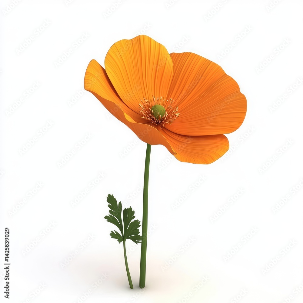 Naklejka premium Vivid orange California poppy, a digitally rendered image.
