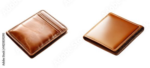 Wallpaper Mural Two Leather Wallets Isolated on White Background Money Finance Commerce Fashion Accessory Business Luxury Gift Classic Design Stitched Edges Brown Tan Minimalist Elegant Style PNG Cutout Image Torontodigital.ca