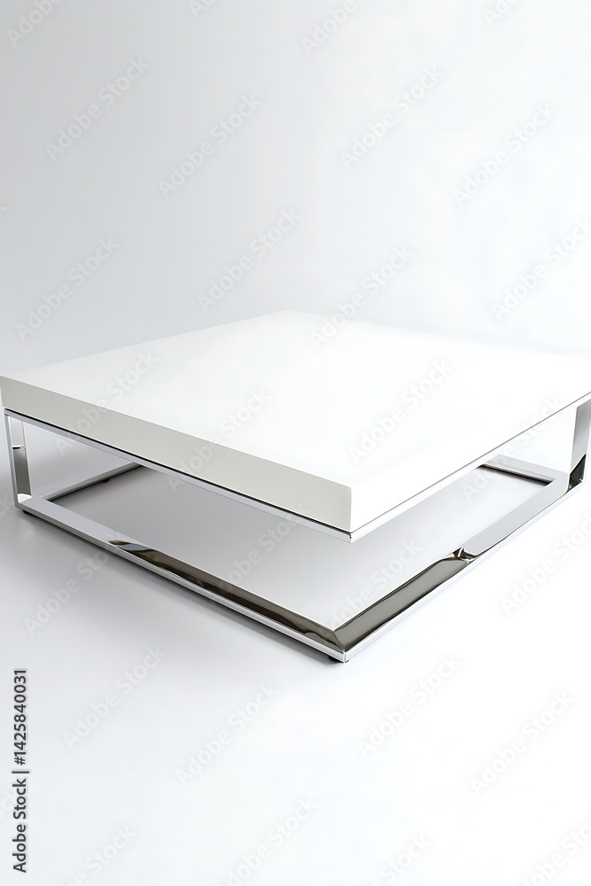 White coffee table with a silver frame White coffee table with a silver frame